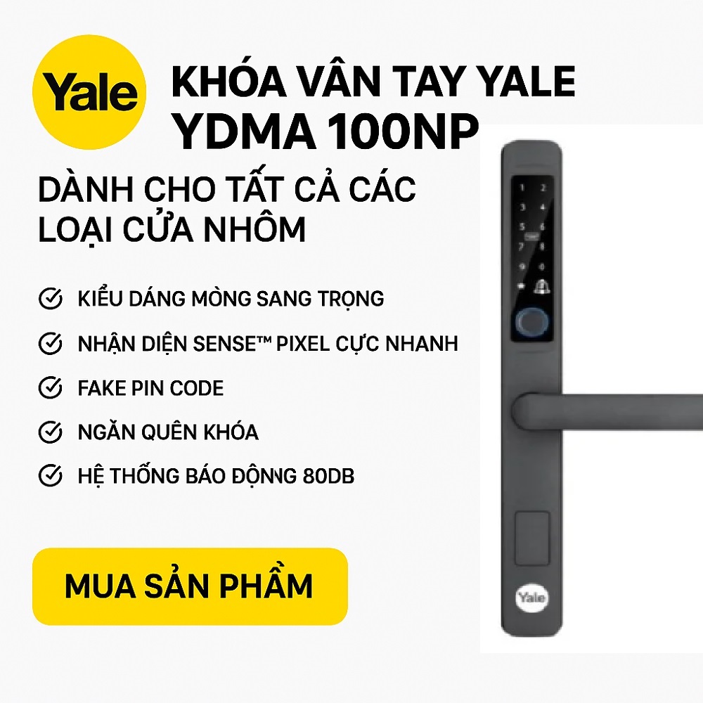 Khoá vân tay Yale YDMA 100NP dành cho tất cả các loại cửa nhôm