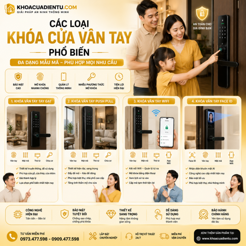 Khóa Cửa Vân Tay – Giải Pháp An Ninh Hiện Đại Cho Nhà Thông Minh 2026 Cac Loai Khoa Cua Van Tay Pho Bien