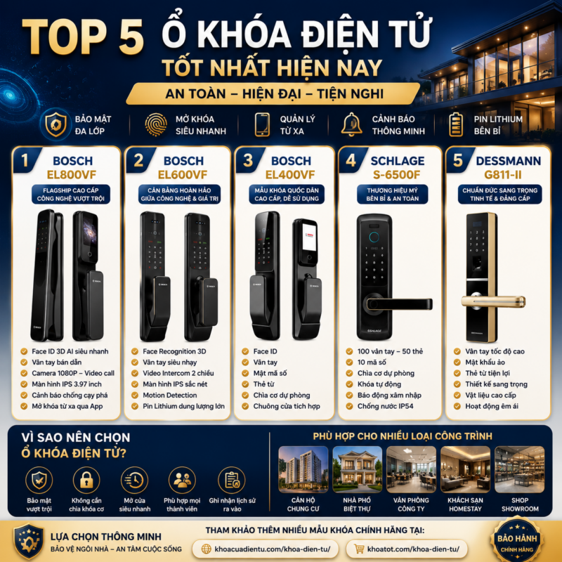 Top 5 ổ khóa điện tử tốt nhất hiện nay