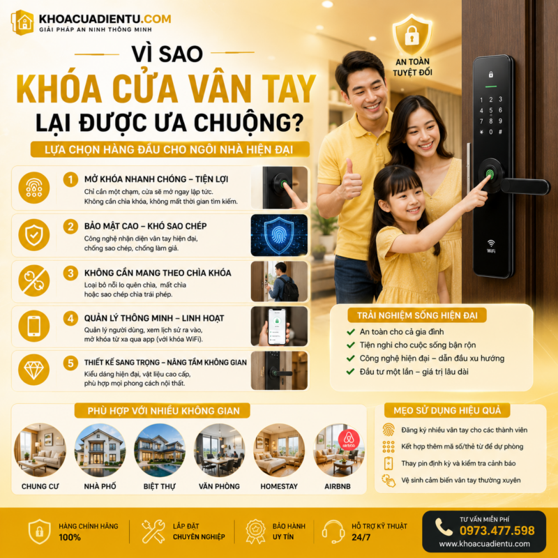 Khóa Cửa Vân Tay – Giải Pháp An Ninh Hiện Đại Cho Nhà Thông Minh 2026 Vi Sao Khoa Cua Van Tay Duoc Ua Chuong