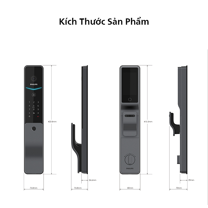 Khóa điện tử Philips DDL720-FVP-7HWS Kich thuoc cua khoa Philips DDL720 FVP 7HWS