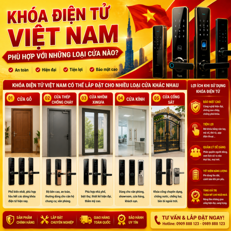 Khóa điện tử Việt Nam khoa dien tu viet nam phu hop voi nhung loai cua nao