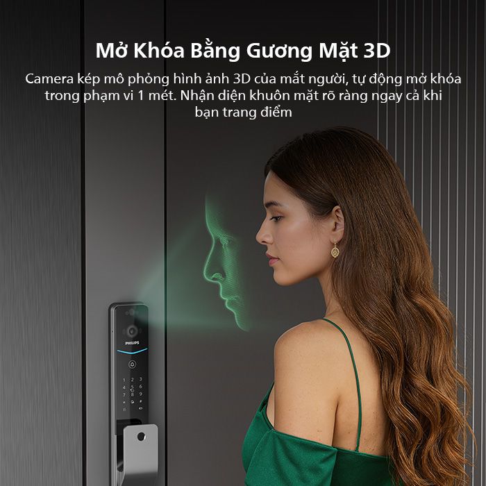 Khóa điện tử Philips DDL720-FVP-7HWS khoa thong minh Philips DDL720 FVP 7HWS quet khuon mat 3D