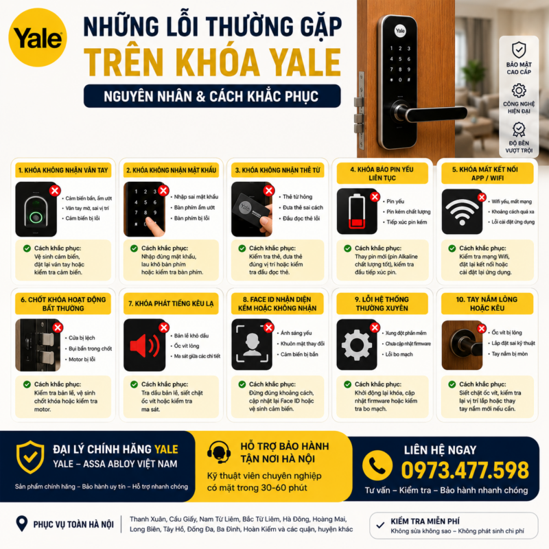 Bảo hành khóa Yale tại Hà Nội nhung loi thuong gap tren khoa yale