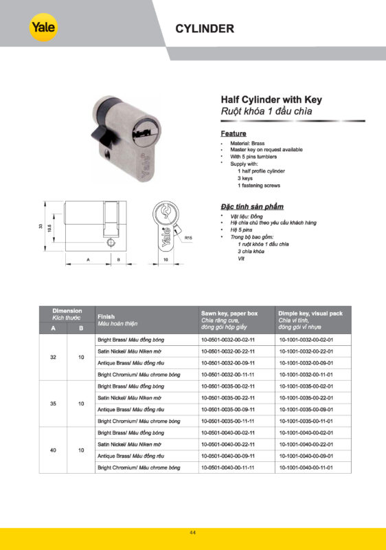 Ruột Khóa Yale catalogue yale 2025 Page 042