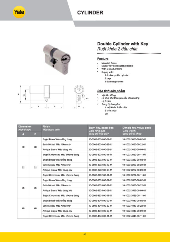 Ruột Khóa Yale catalogue yale 2025 Page 044