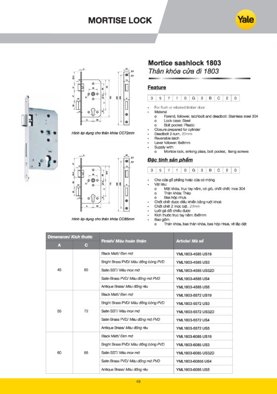 Thân khóa Yale catalogue yale 2025 Page 047