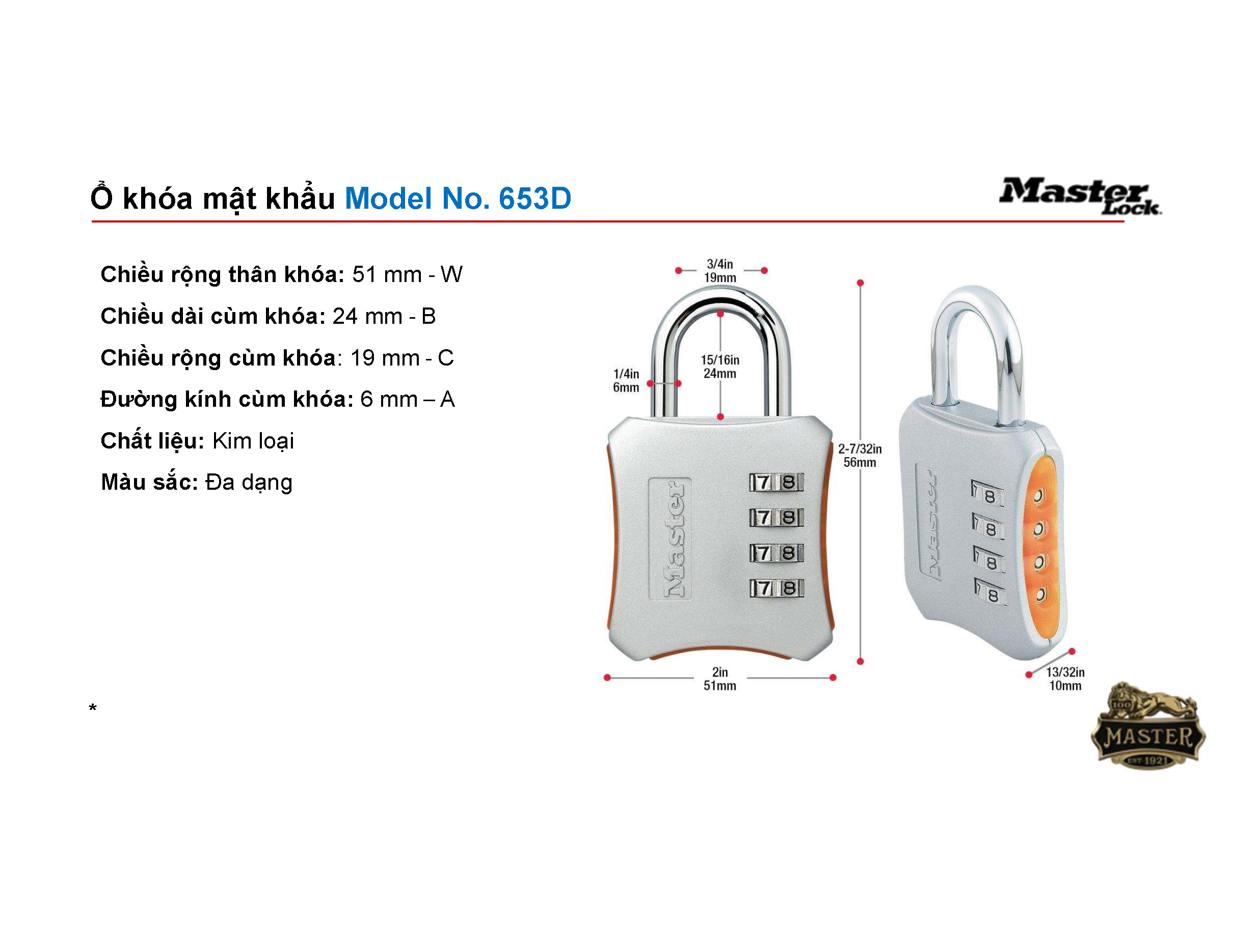 Khóa bấm mã số Masterlock 653D Masterlock 653D
