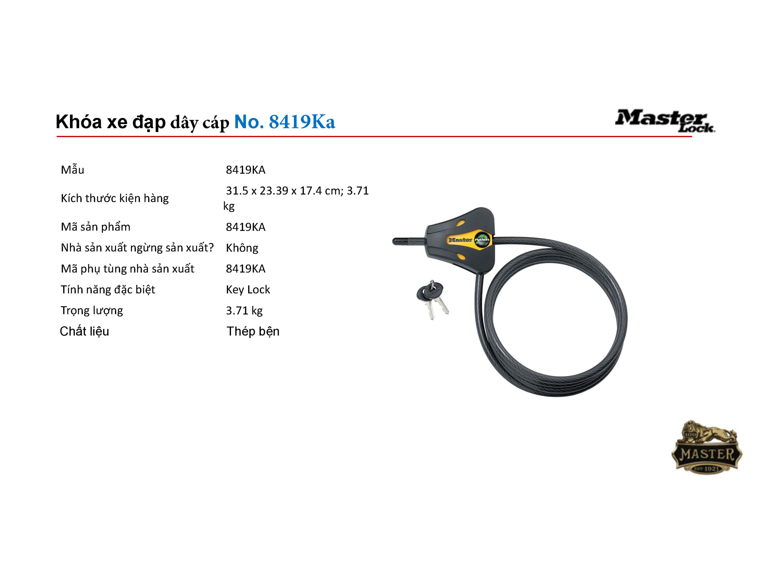 Khóa dây cáp mở chìa Masterlock 8419KA Masterlock 8419Ka scaled